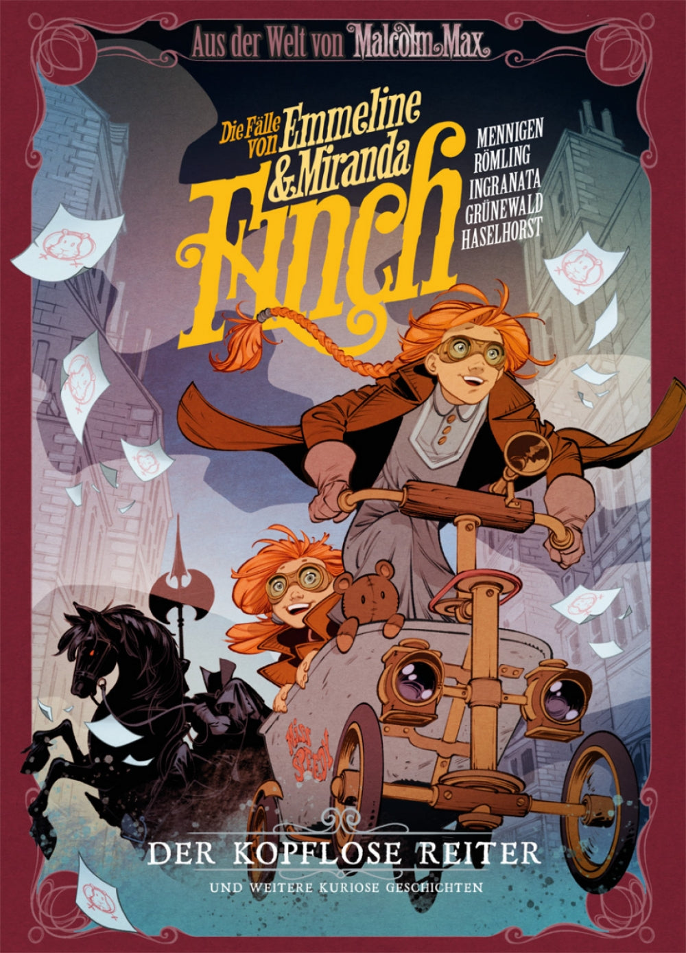 Malcolm Max: Die Fälle von Emmeline & Miranda Finch – „Der kopflose Reiter“ und andere kuriose Kriminalgeschichten – Cover
